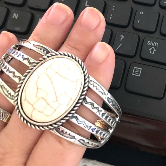Jewelry - Ornate BOHO detailed tribal bangle ivory stone Jewelry - Ornate BOHO detailed tribal bangle ivory stone